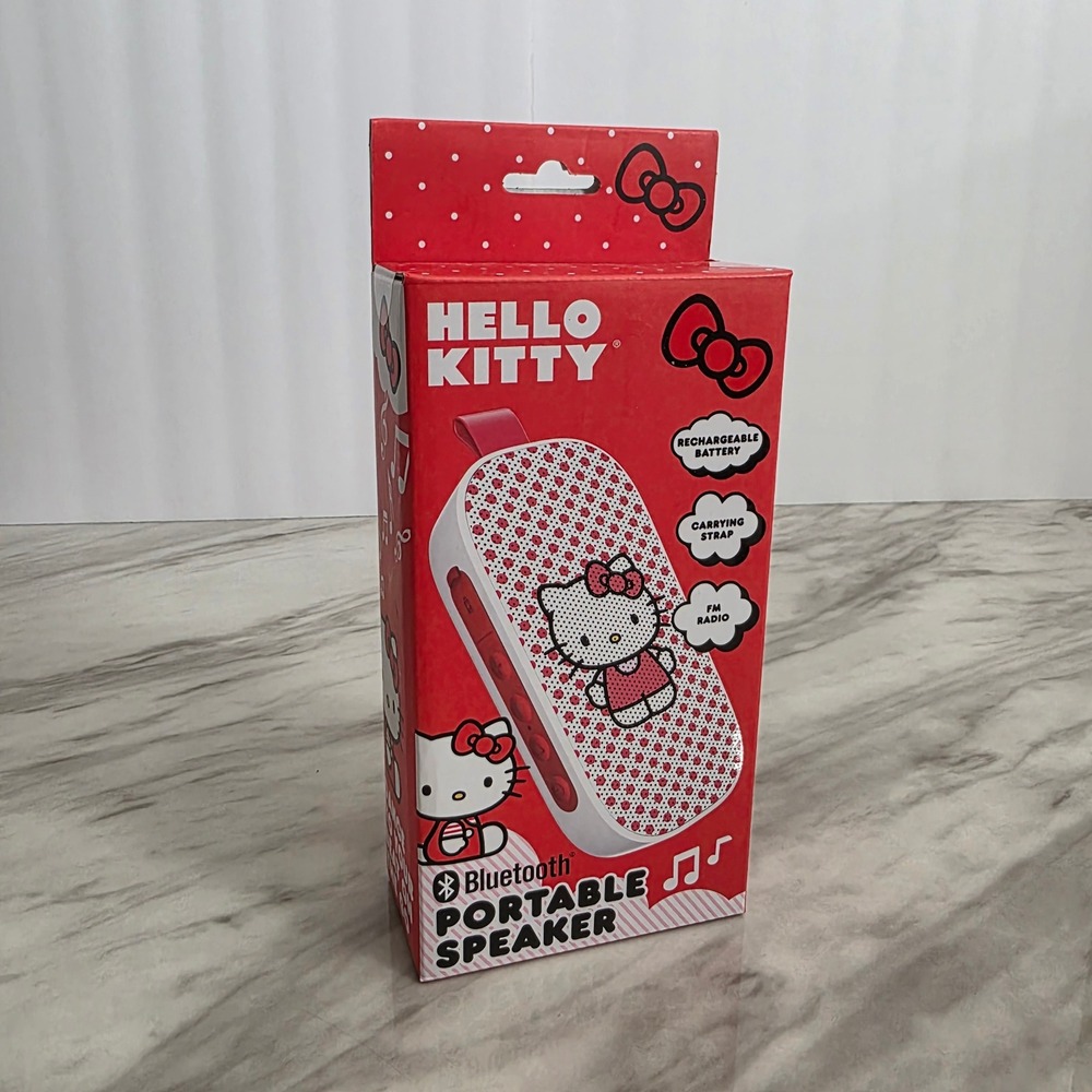 Hello Kitty Bluetooth Portable Speaker FM Radio Rechargeable Red Sanrio NEW